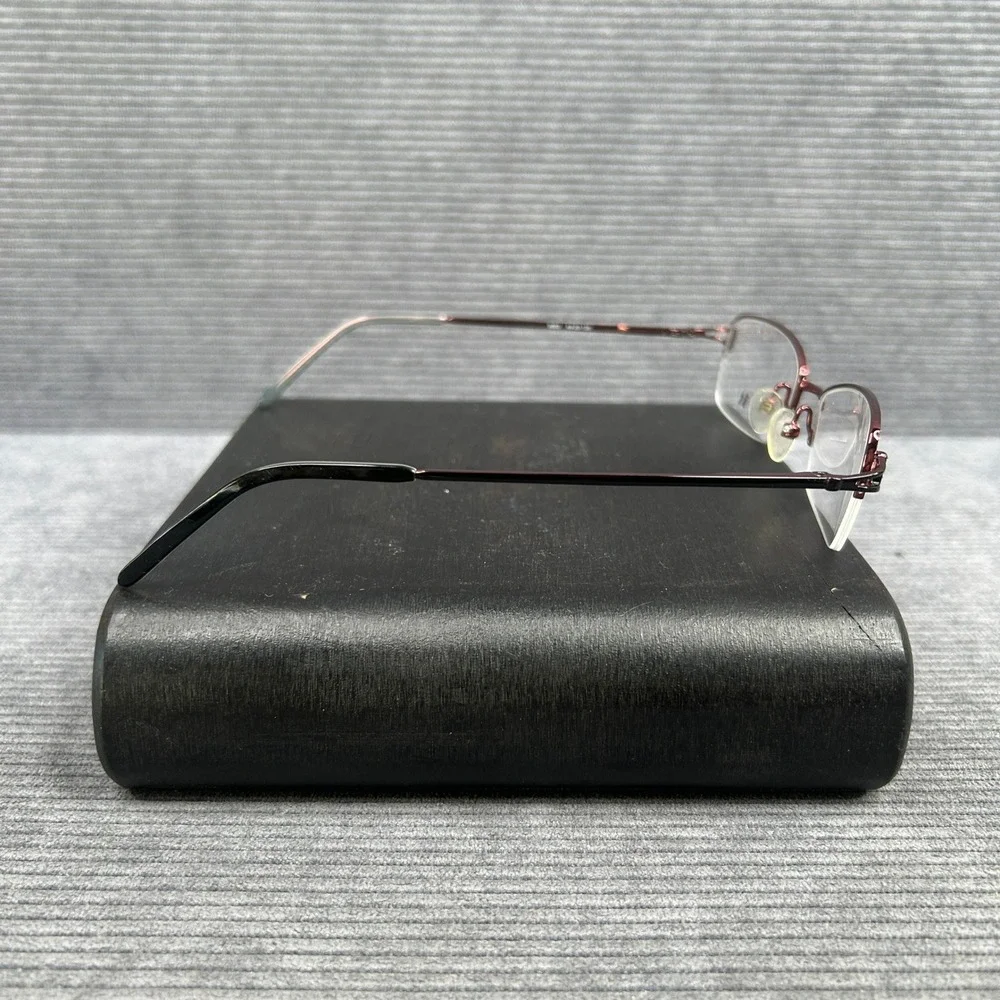 O2B it 9003 Burgundy Semi Rimless Rectangular Y2k Eyeglass Frames on Rhinestone